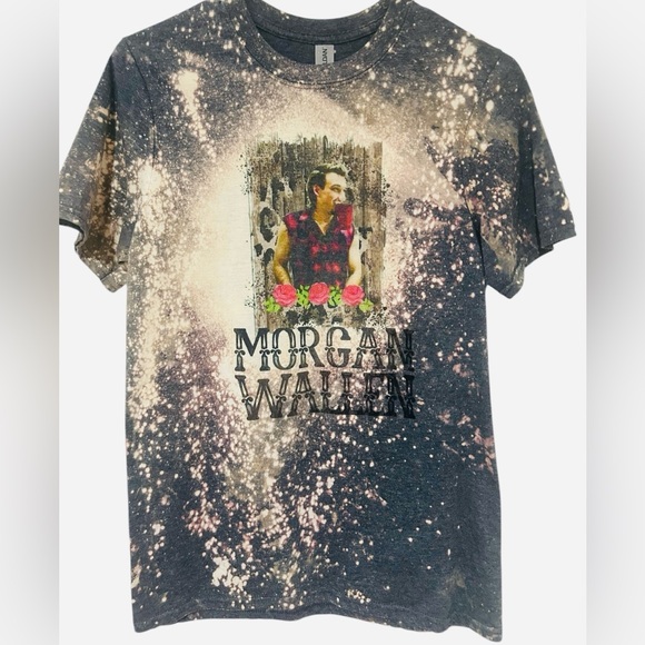 Gildan Tops - Morgan Wallen country western Graphic band T-Shirt with bleach Splatter Design
